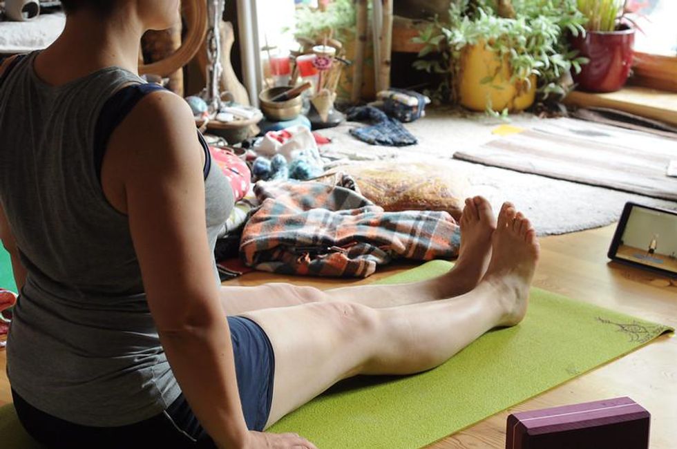 woman doing breathing exercises