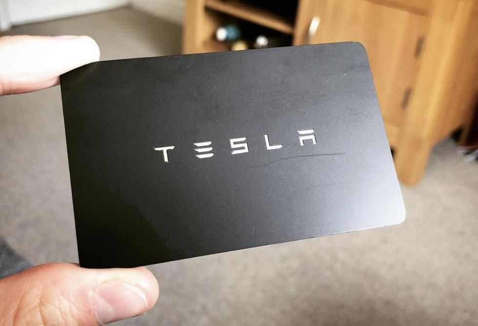 The hotel-style keycard of a Tesla Model 3