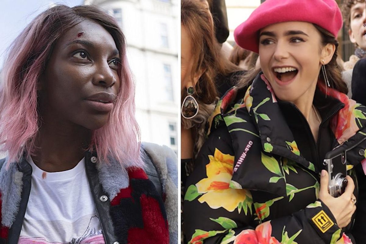 Michaela Coel in "I May Destroy You," and Lily Collins in "Emily in Paris"