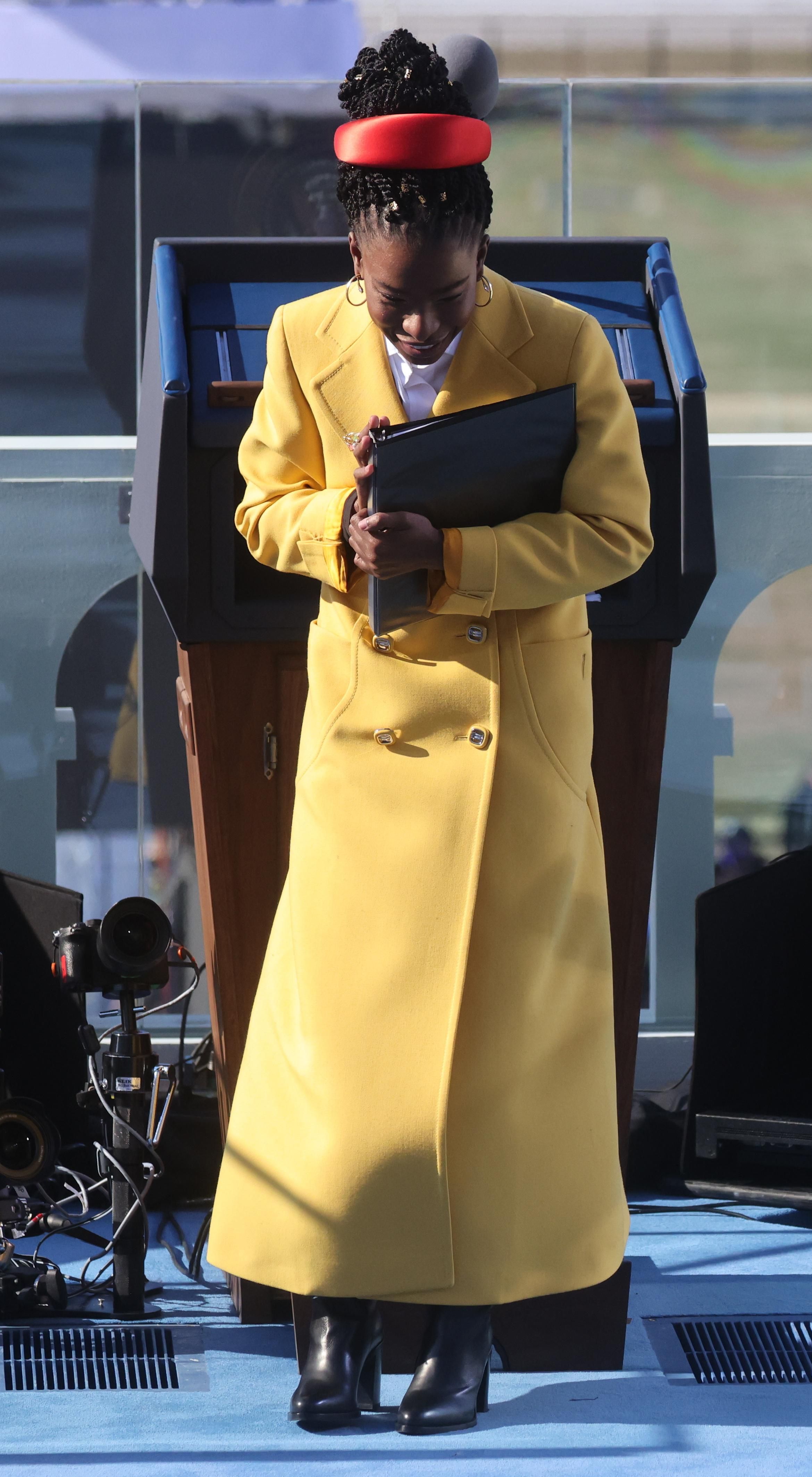 amanda gorman yellow coat prada