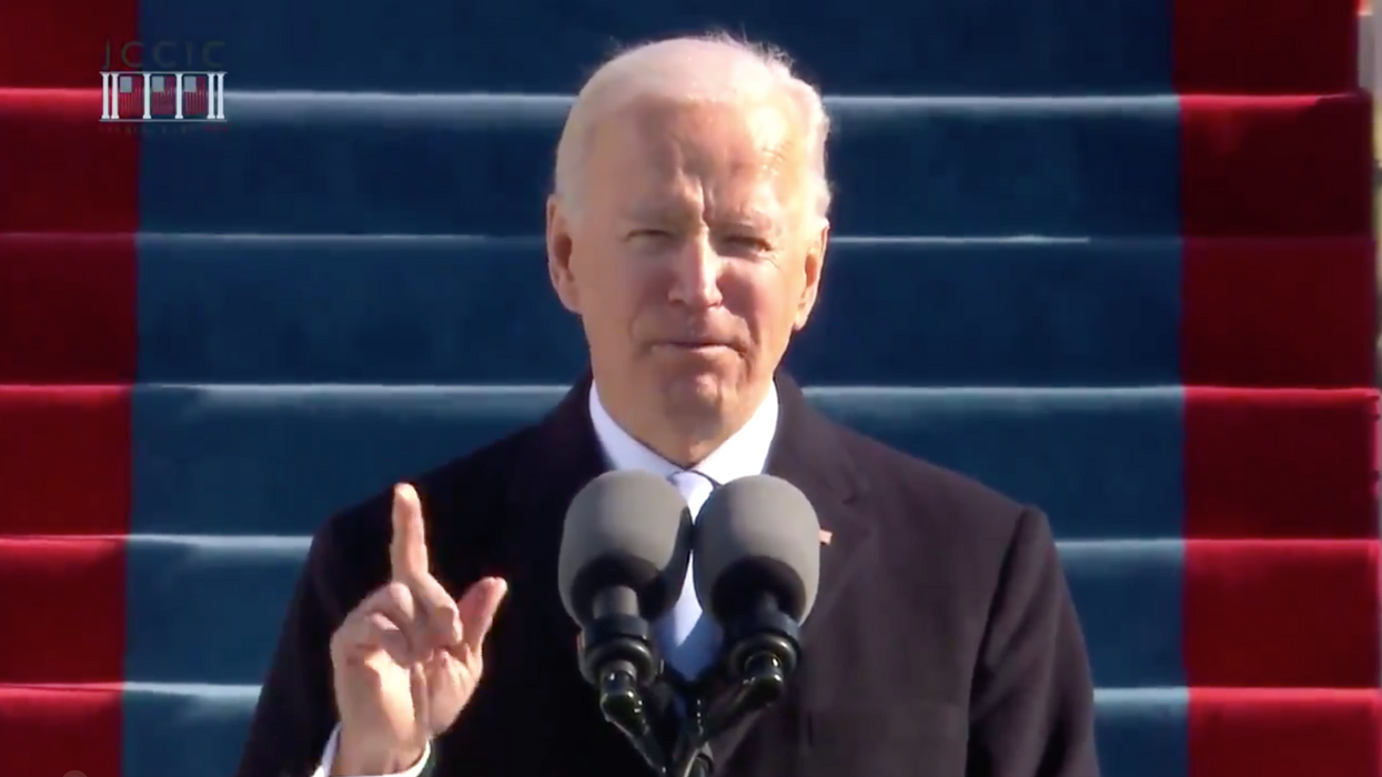 President Joe Biden delivering his inaugural address.