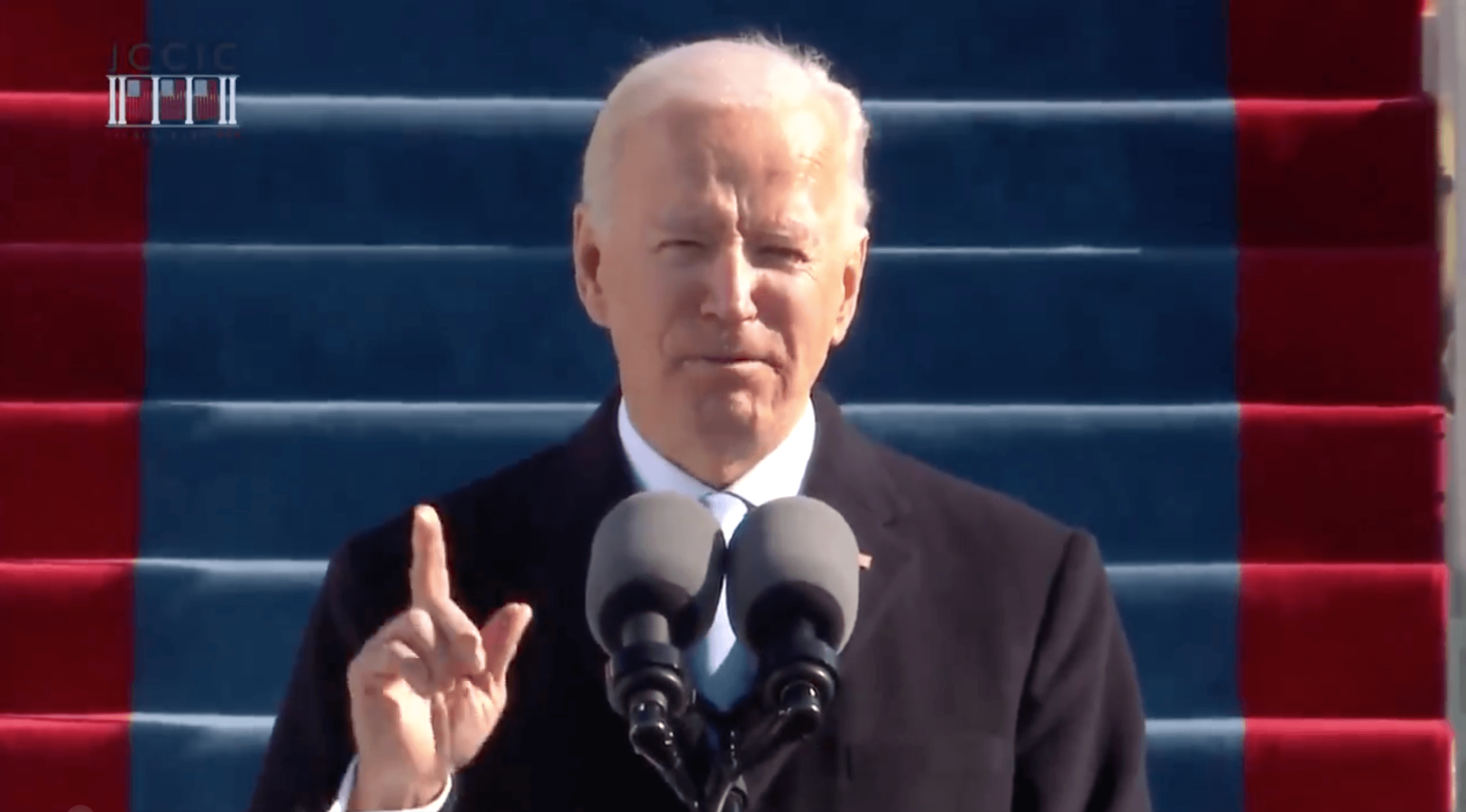 President Joe Biden delivering his inaugural address. 