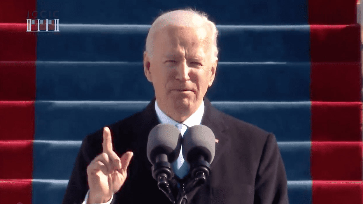 President Joe Biden delivering his inaugural address.