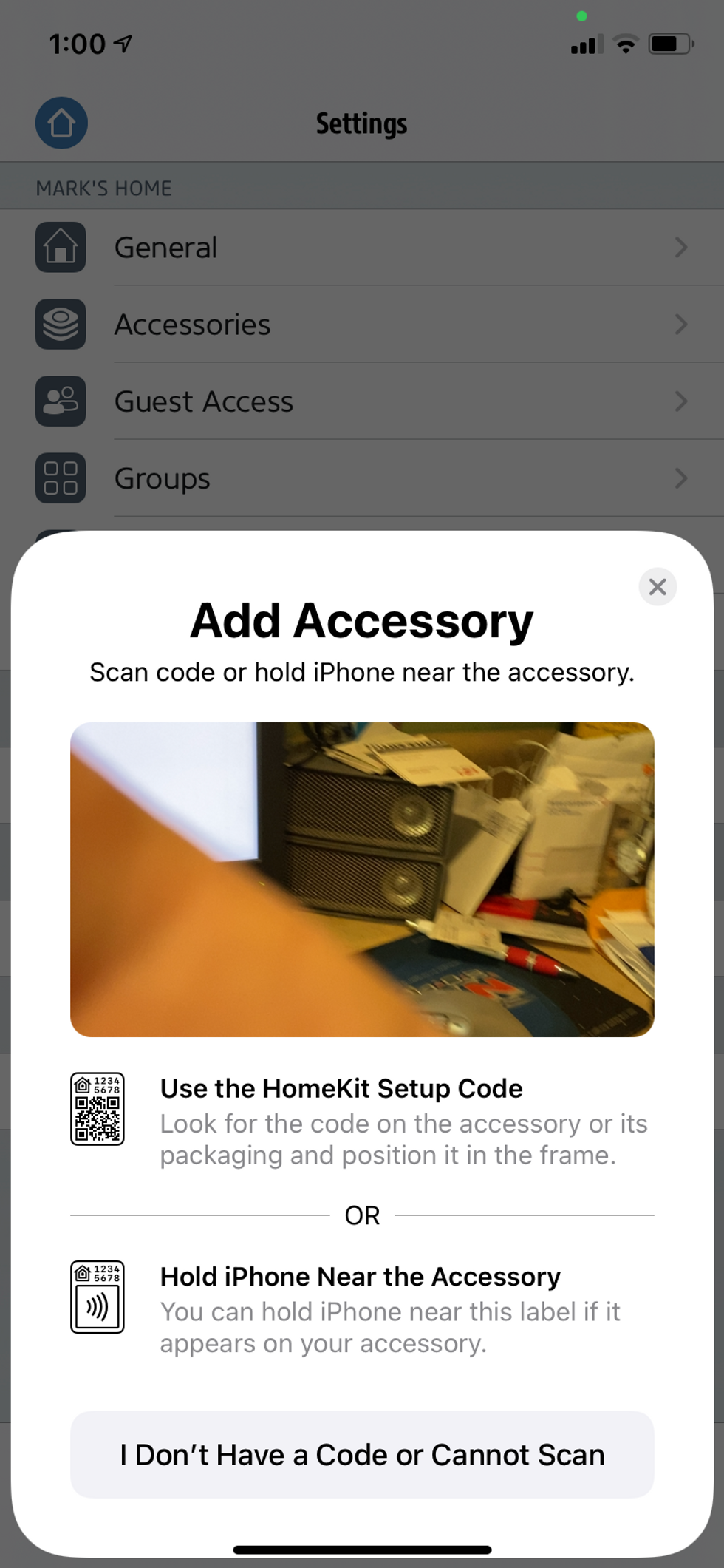 Add device page in app for Eve Home and Apple HomeKit compatible devices.
