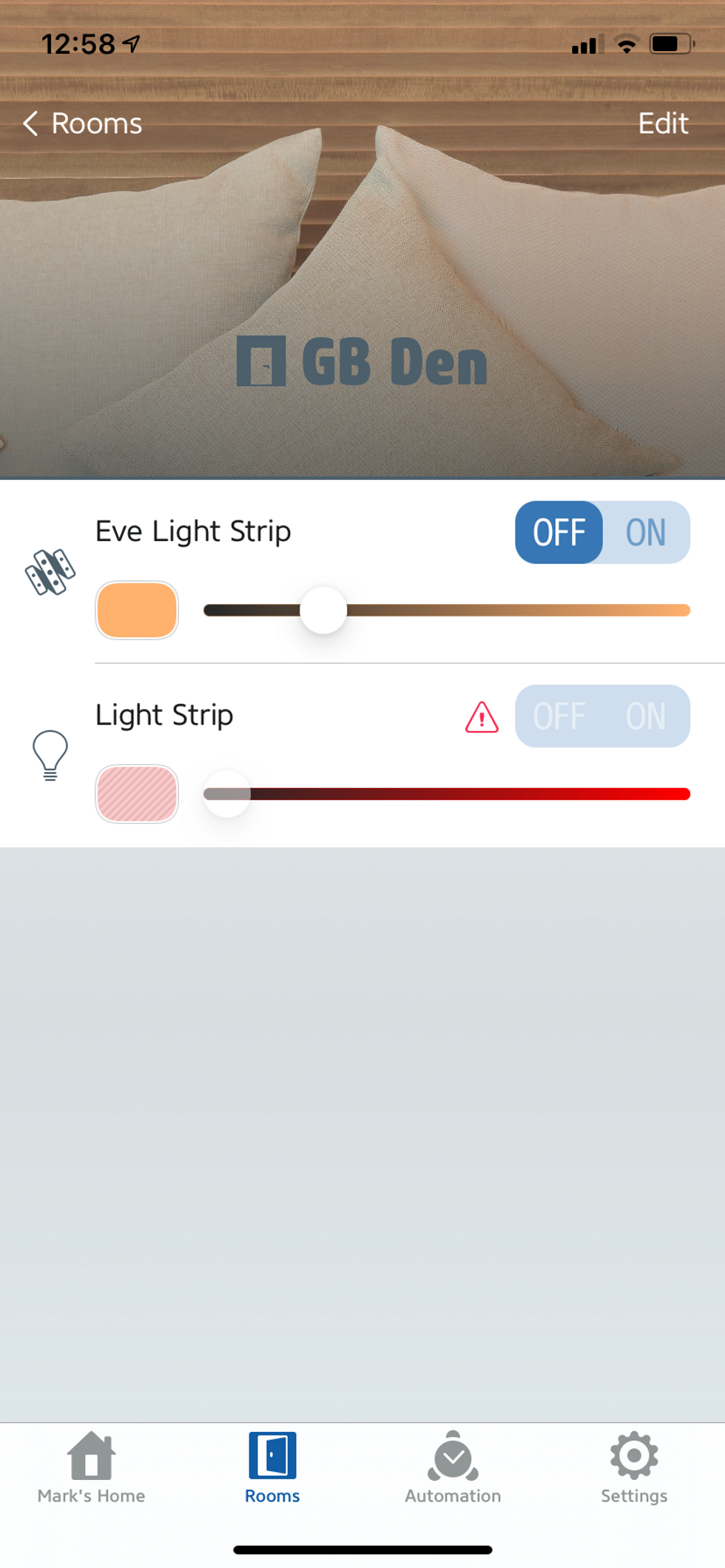 Eve app's new layout for controlling Eve smart lights.