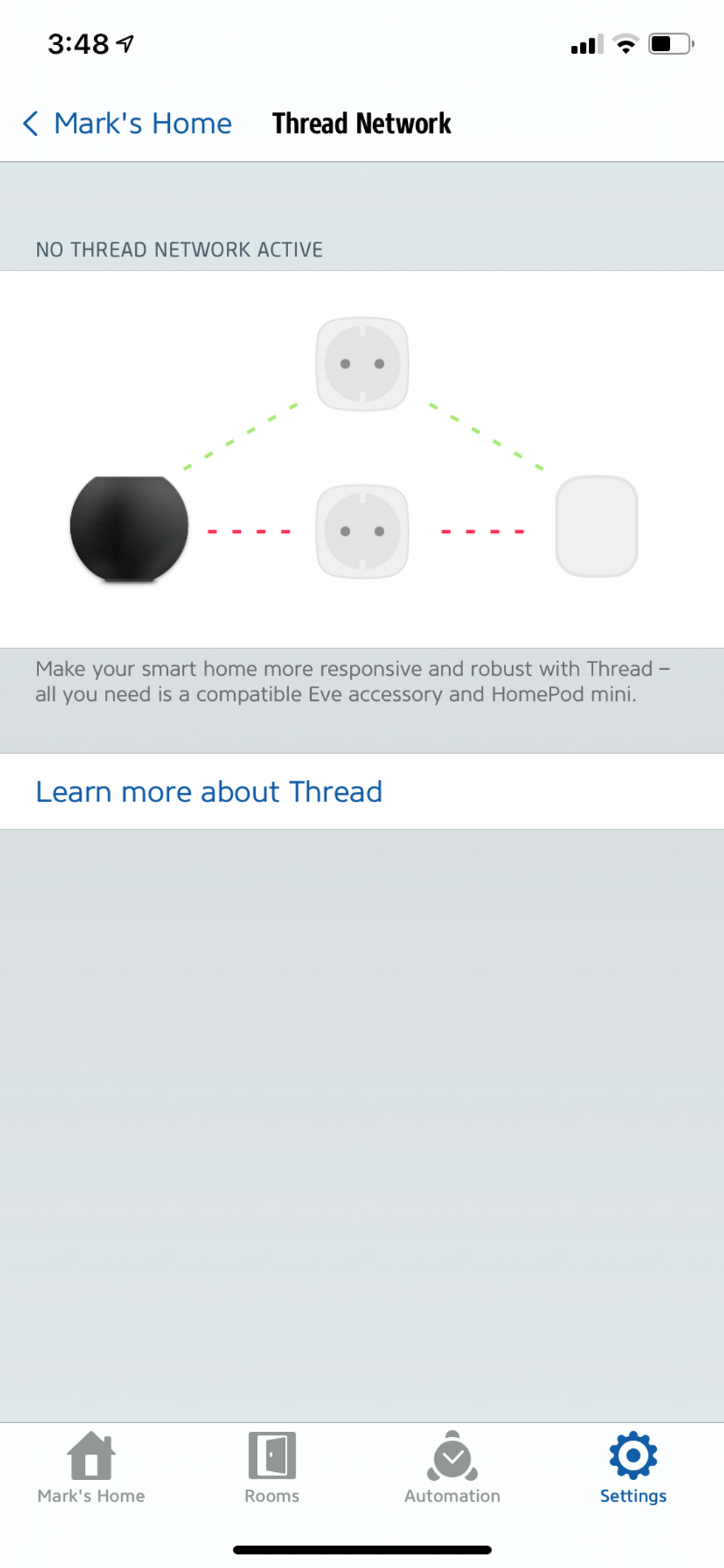 thread setup page in Eve app