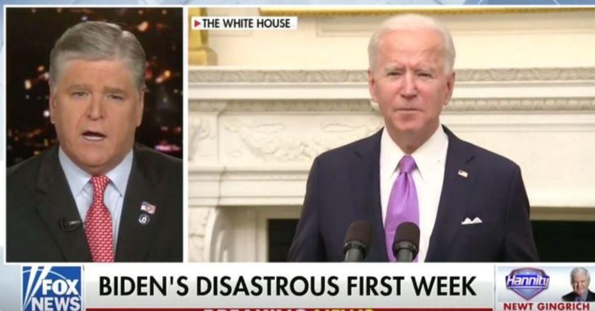Sean Hannity Roasted After Whining About Biden's 'Disastrous First Week' Less Than A Day Into His Presidency