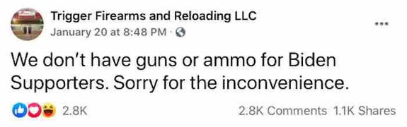Gun store says it won’t sell firearms, ammunition to Biden supporters: ‘Sorry for the inconvenience’ Gun store says it won’t sell firearms, ammunition to Biden supporters: ‘Sorry for the inconvenience’