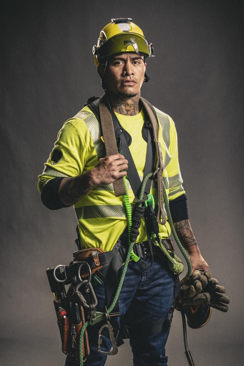 Cyril "Zeus" Ontai III wearing a large tool belt