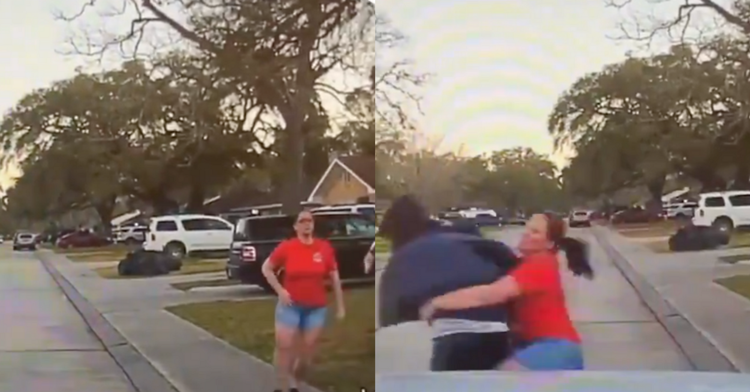 Police Dashcam Captures Texas Mom Tackling Man Who Allegedly Peeped Into Her Daughter's Bedroom