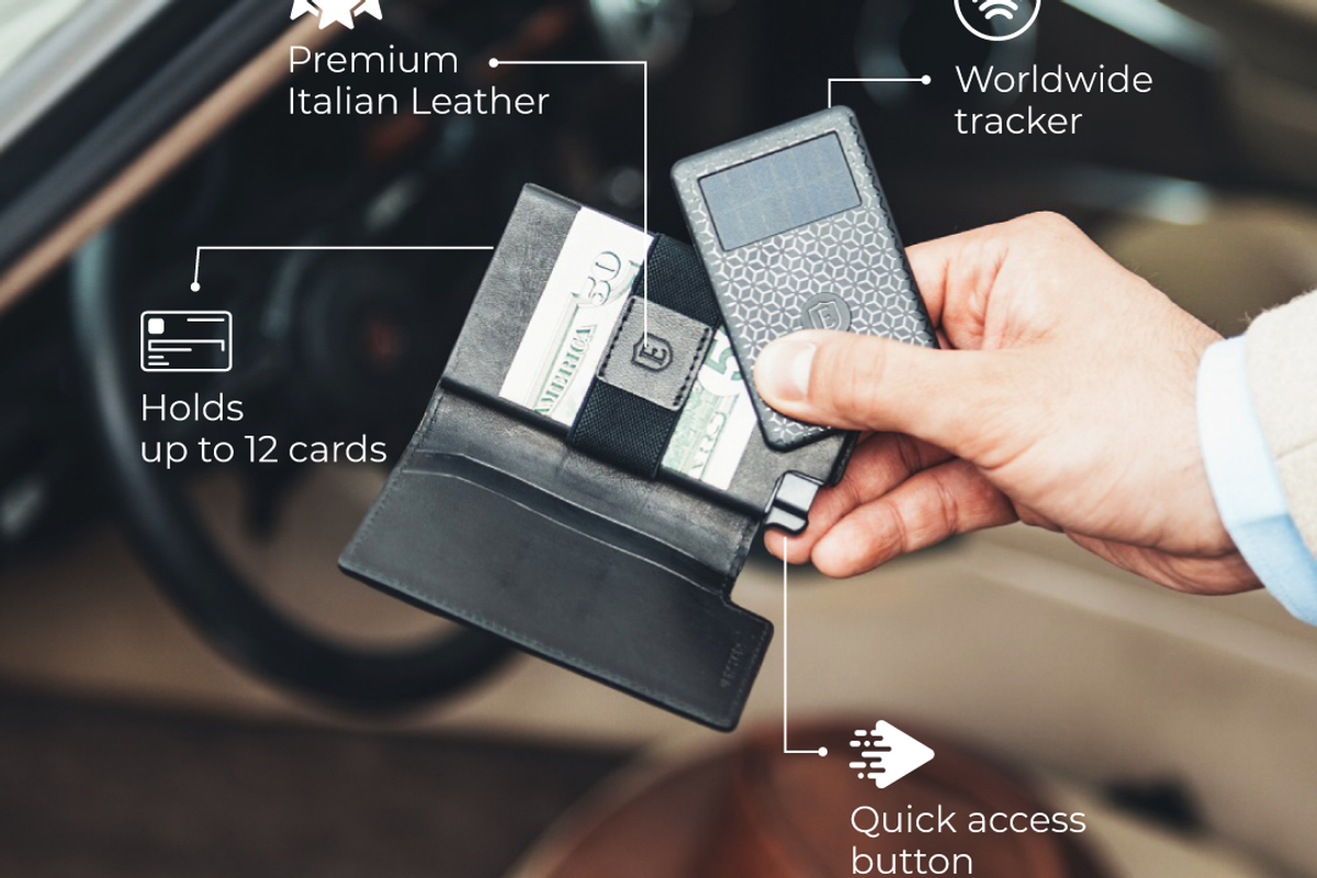 Ekster wallet with tracking card and features.