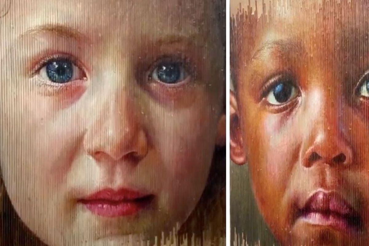 Walking past this artist's portraits will blow your mind, as one face transforms to another