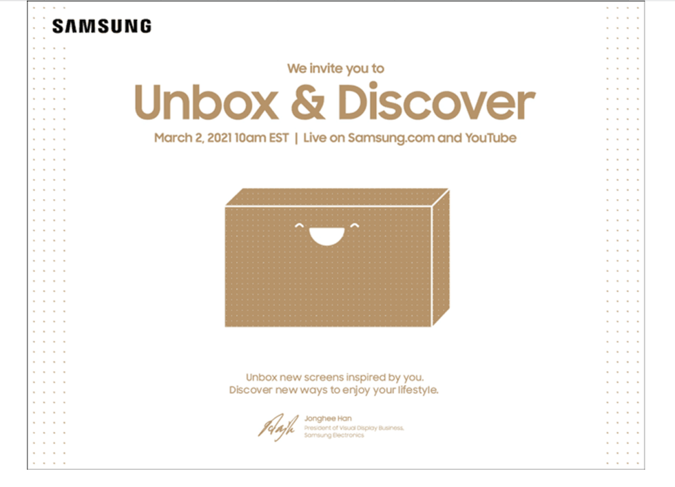 Samsung 2021 TV event invitation