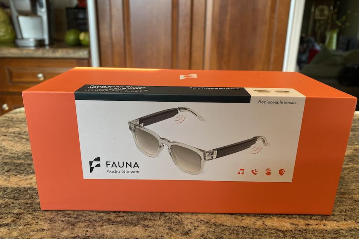 Fauna Audio Glasses in Box on a countertop