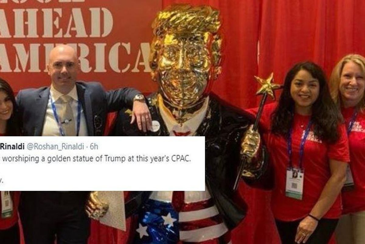 Pro-Trump conference unveiled a tacky 'golden calf' statue of him and the memes are priceless