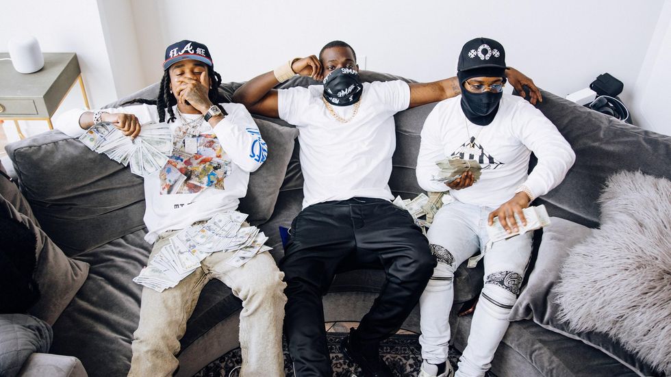 Bobby Shmurda with Quavo and a friend on his first day out