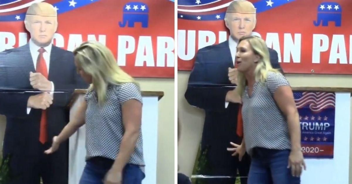 QAnon Congresswoman Rubs Crotch Of Trump Cardboard Cutout In Bizarre Resurfaced Video
