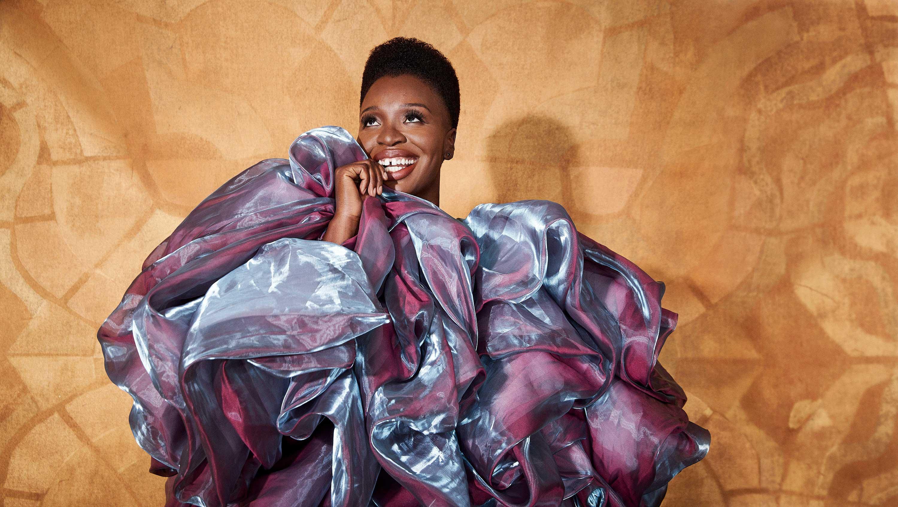 Bob Hearts Abishola star Folake Olowofoyeku wears a puff gown.