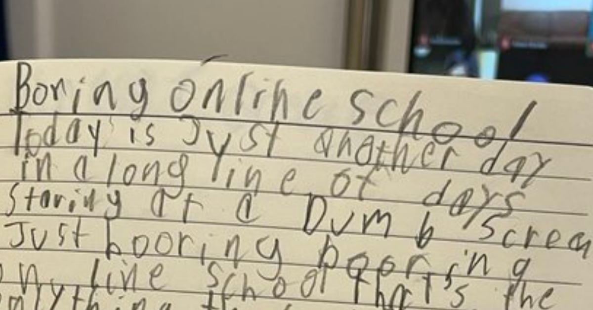 7-Year-Old's Written Assignment About Online School Is A Depressingly Relatable Work Of Art