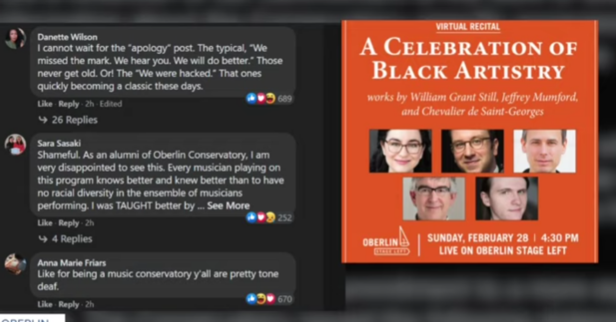 Oberlin Conservatory Of Music Apologizes For Black History Flier Featuring All White Performers