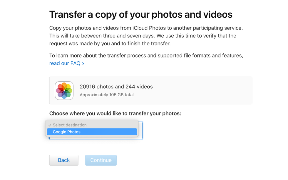 Apple tool to transfer from iCloud to Google Photos