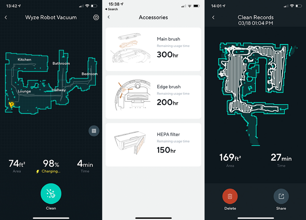Wyze smartphone app with robot vacuum