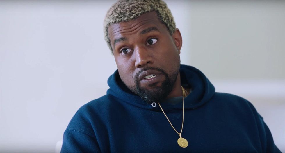 Kanye West with Blond hair during his interview with Charlamagne Tha God
