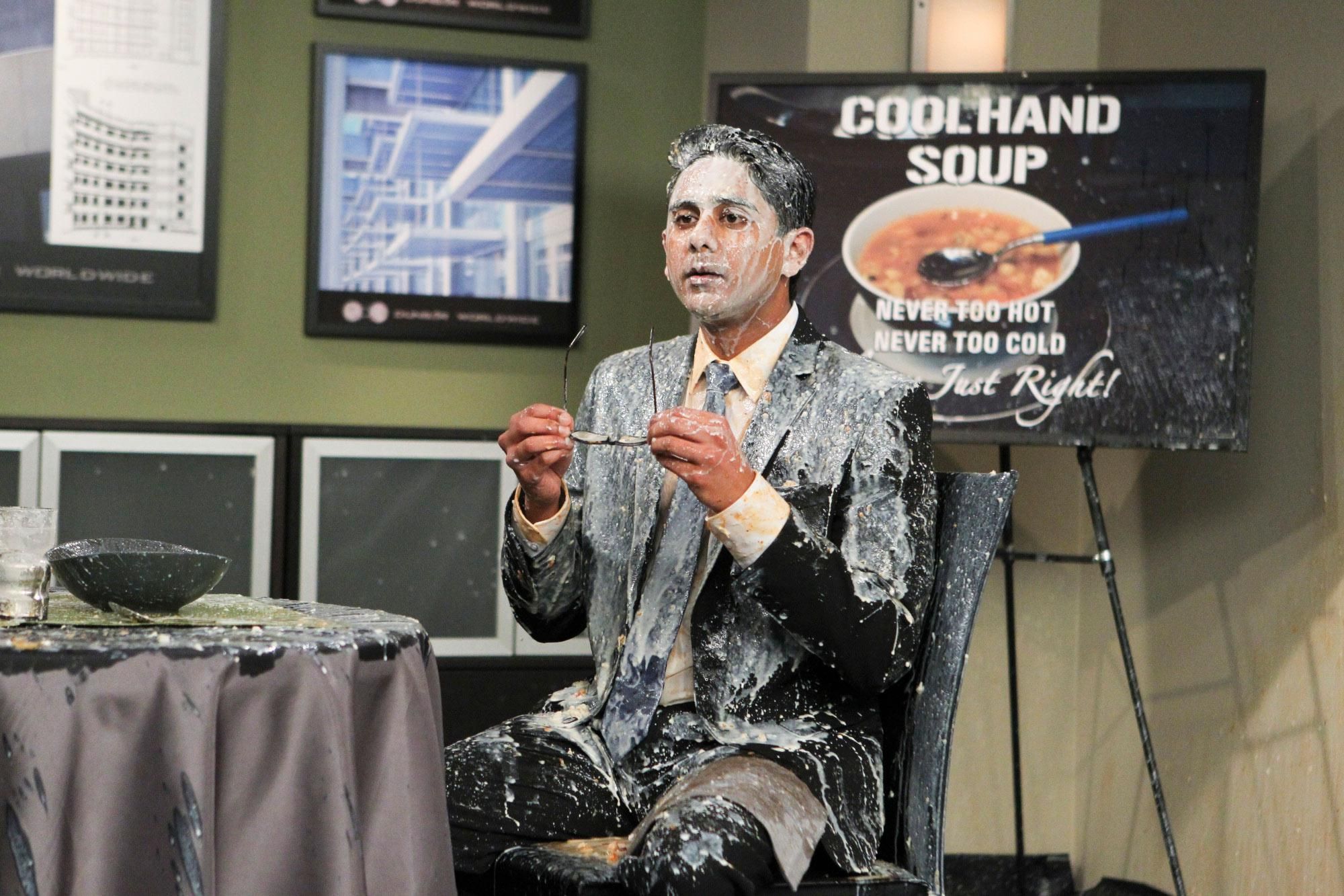Timmy covered in soup