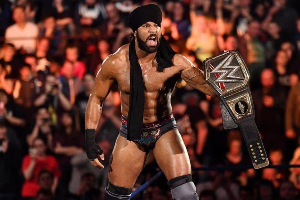 Jinder Mahal holding the WWE Championship