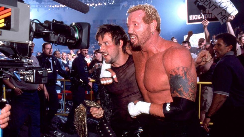 David Arquette and David Arquette after winning the WCW Championship