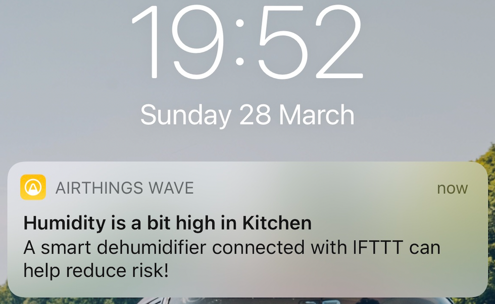 Example of an alert from the Airthings app