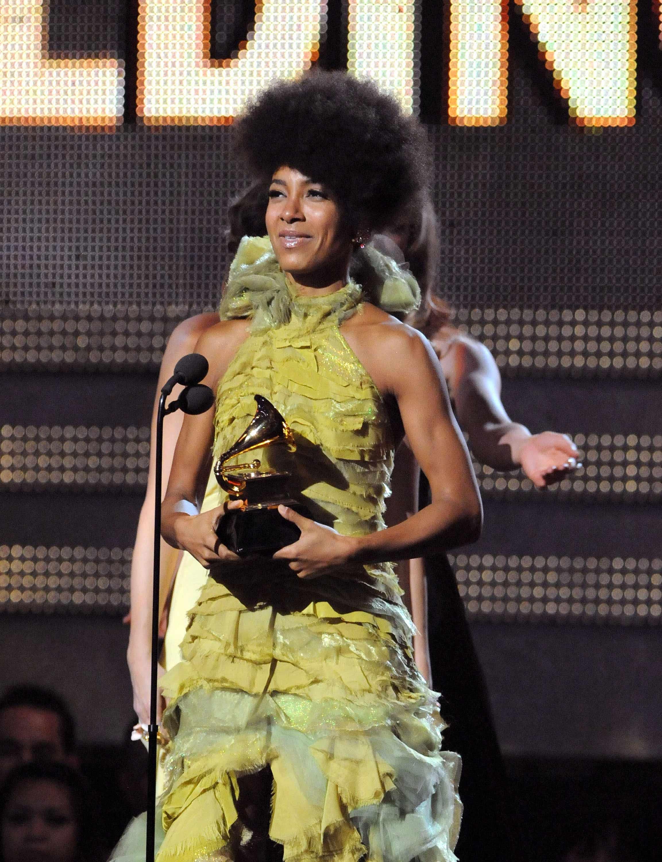 Esperanza Spalding accepting her GRAMMY award