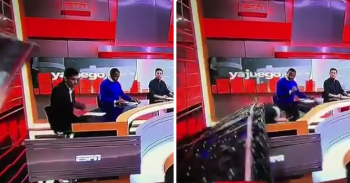 Part Of TV Set Wall Collapses Onto ESPN Journalist As Cameras Roll In Dramatic Viral Video