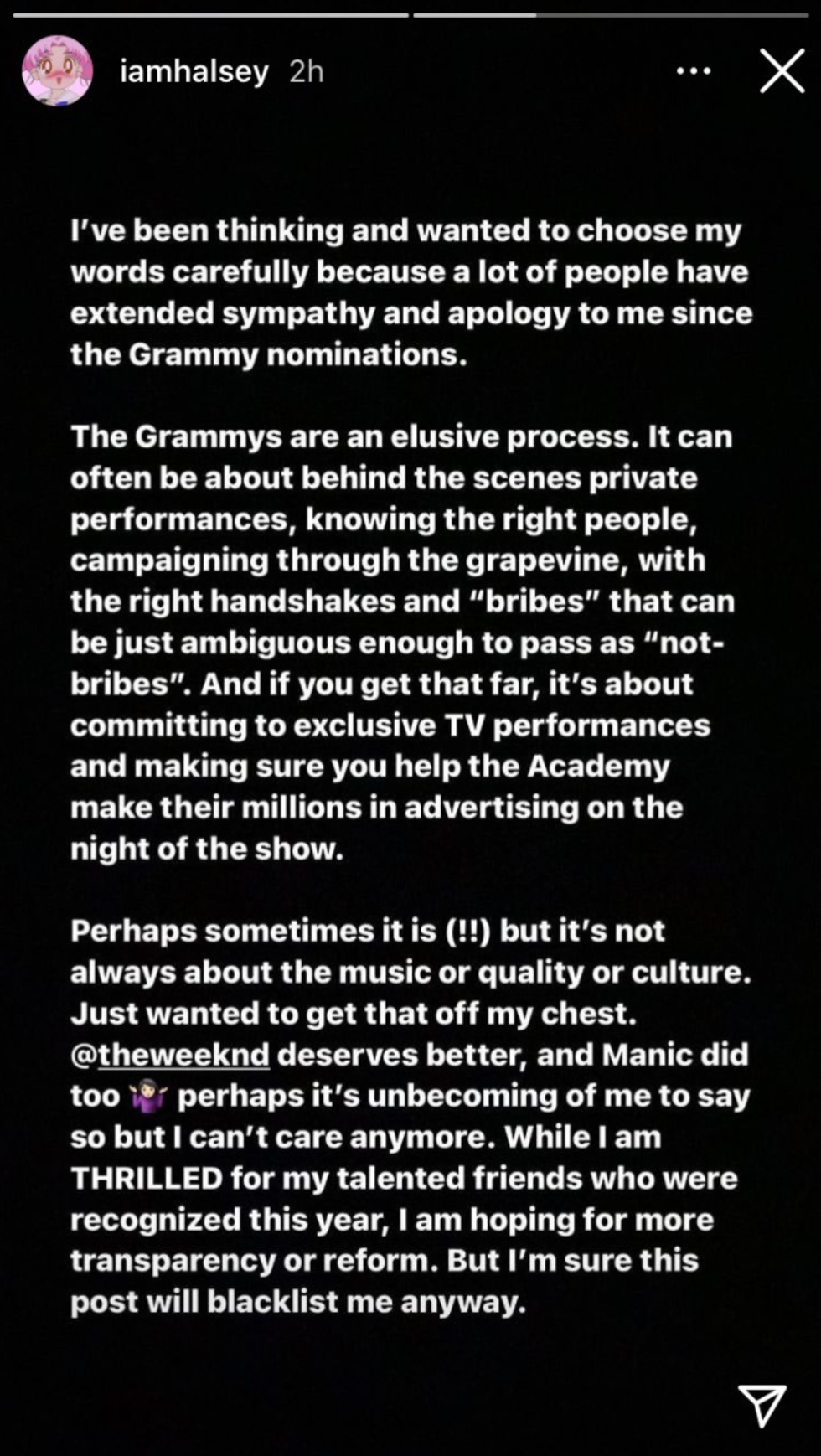 Halsey Statement Screenshot