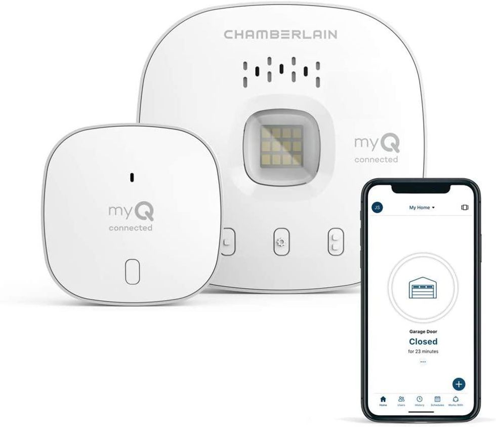 Product shot of myQ Chamberlain Smart Garage Door Opener with Wireless Wi-Fi Hub
