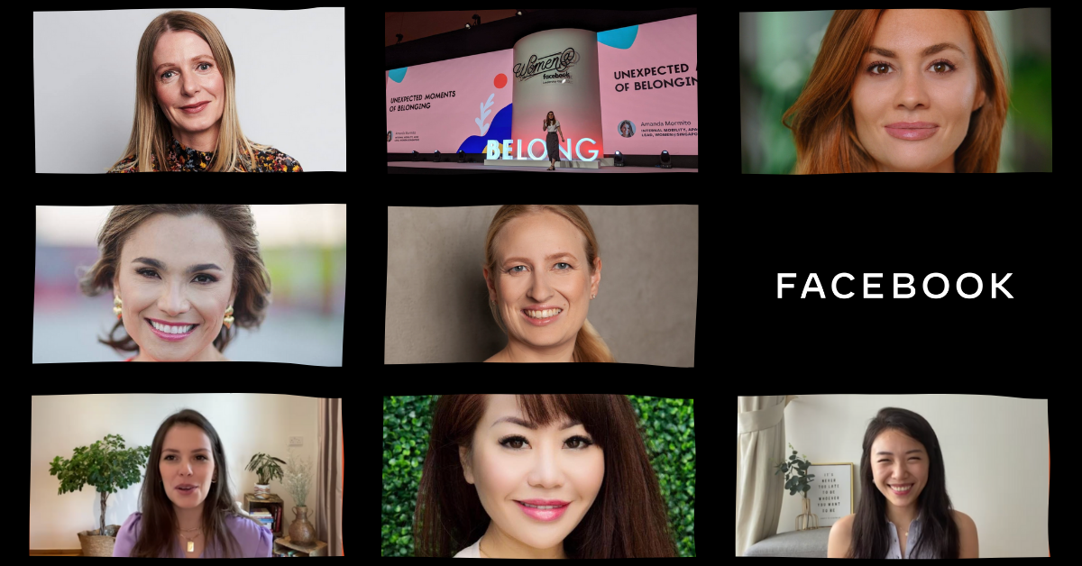 seven pictures of women at facebook alongside facebook logo