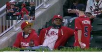 Baseball player Freddie Freeman surprises a young Phillies fan who gave away  a home run ball to a Braves fan