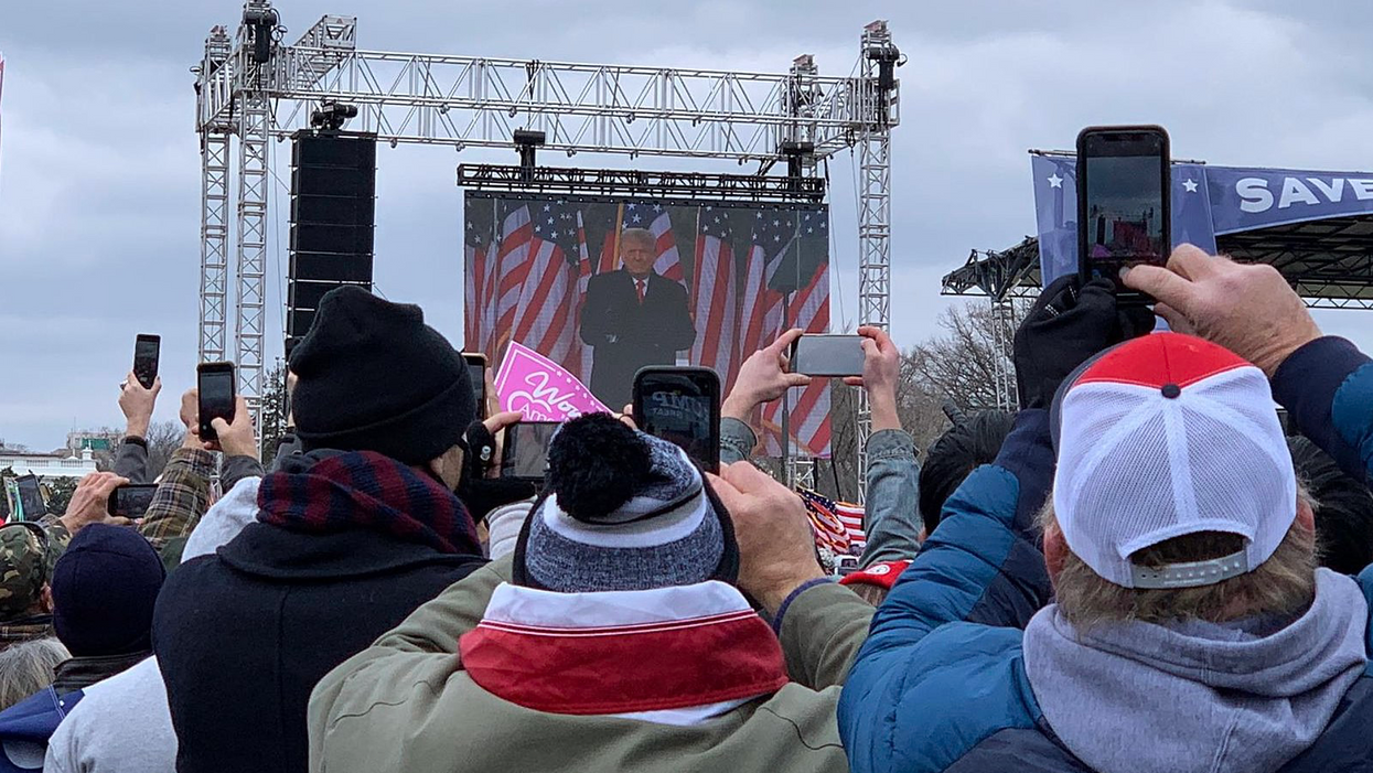 Former President Trump speaking at the Stop the Steal rally before the January 6 Capitol insurrection.