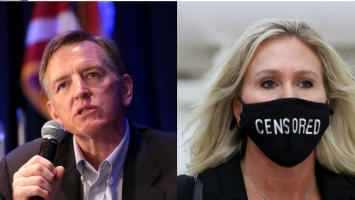 Rep. Paul Gosar, left, and Rep. Marjorie Taylor Greene