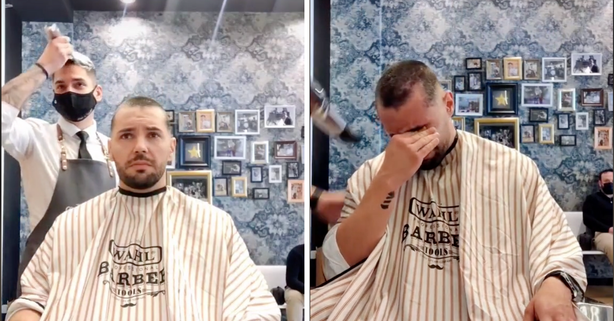 Cancer Patient Breaks Down In Tears After Barber Shaves His Own Head In Solidarity In Viral Video