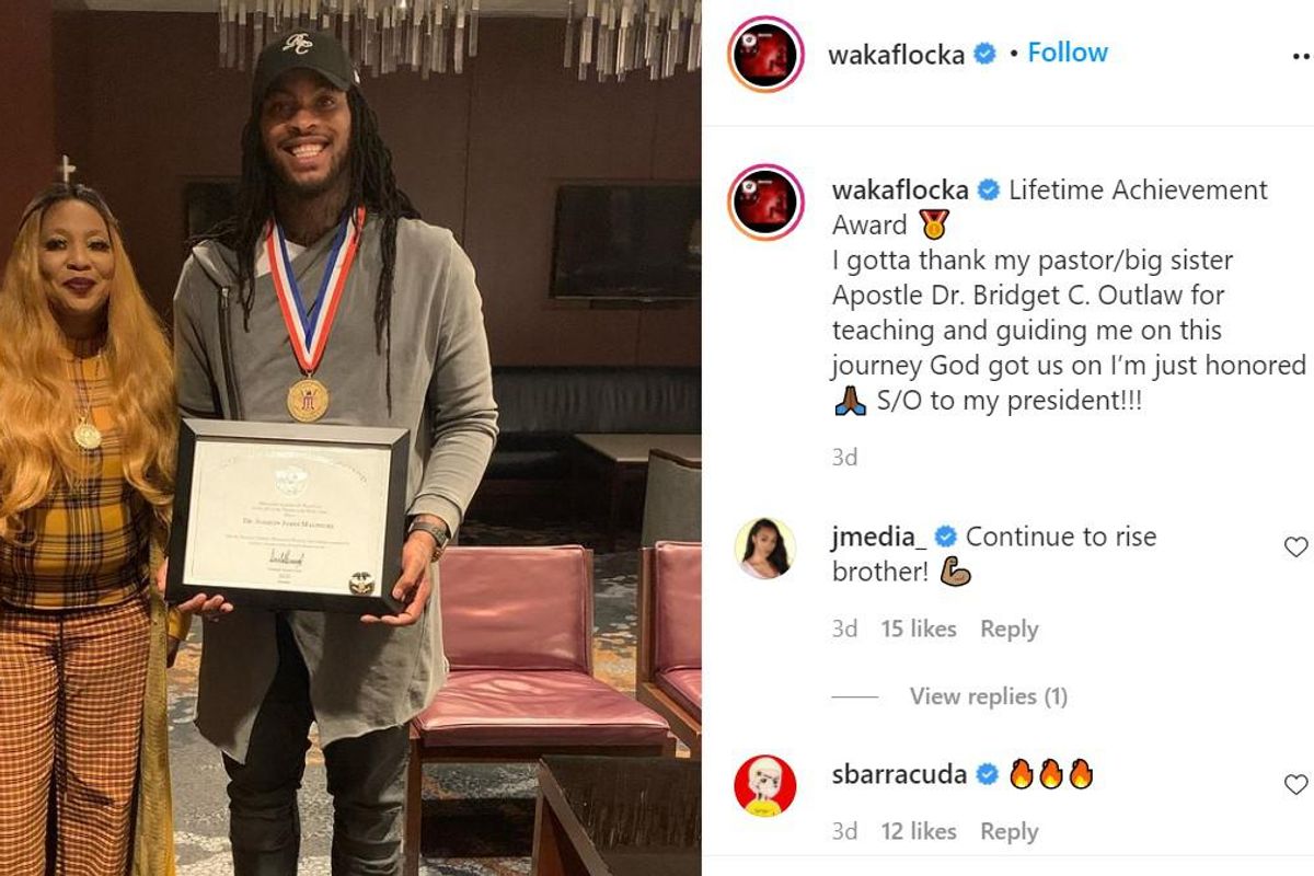 Waka Flocka Flame receiving a lifetime achievement award