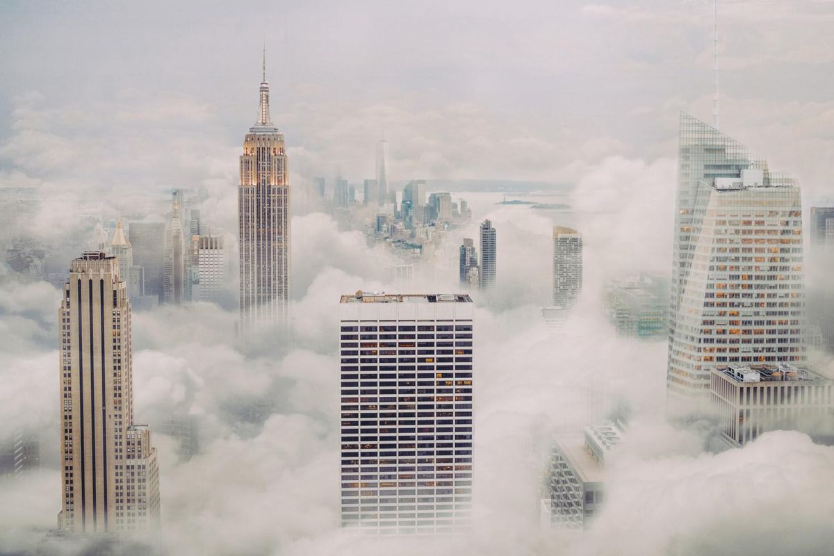 New York City with low clouds