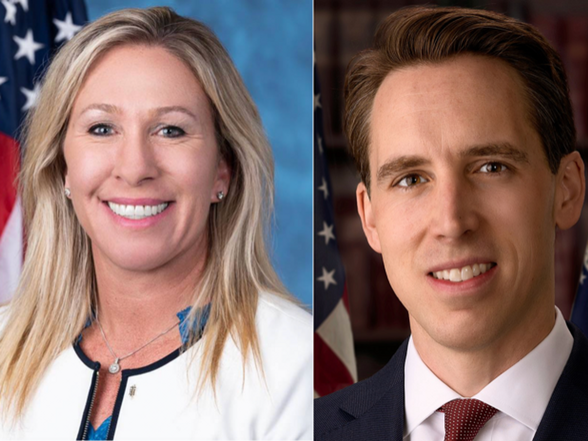 Rep. Marjorie Taylor Greene, left, and Sen. Josh Hawley