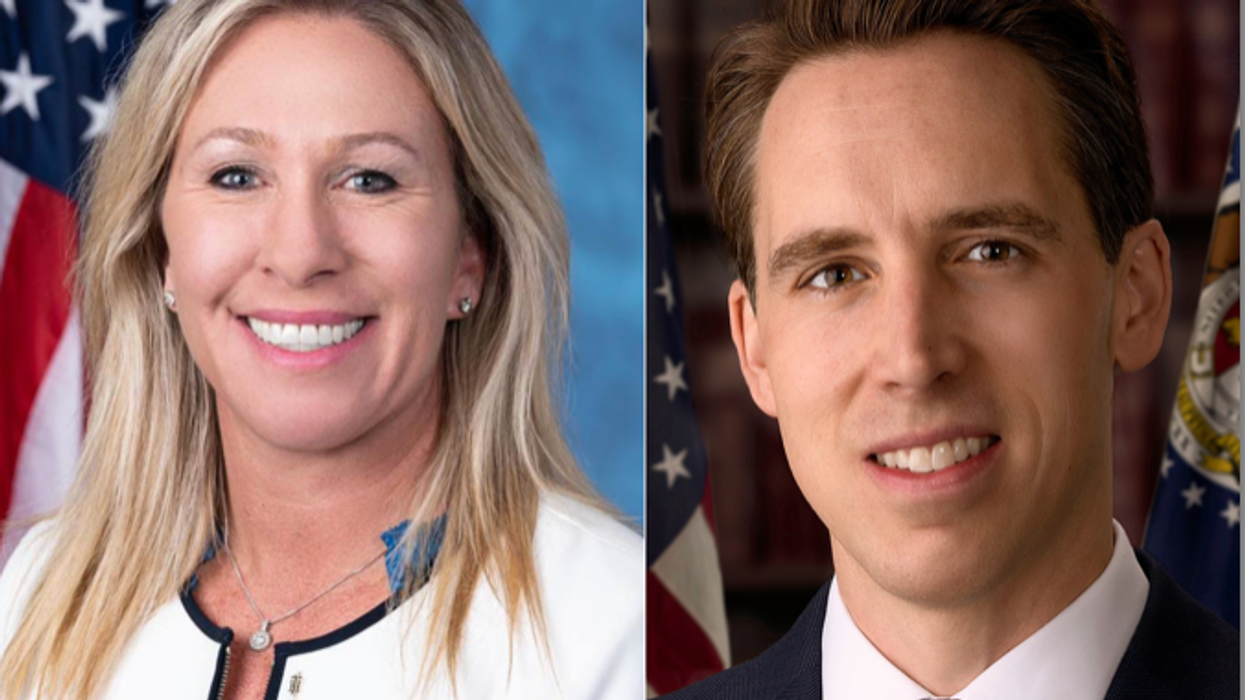 Rep. Marjorie Taylor Greene, left, and Sen. Josh Hawley