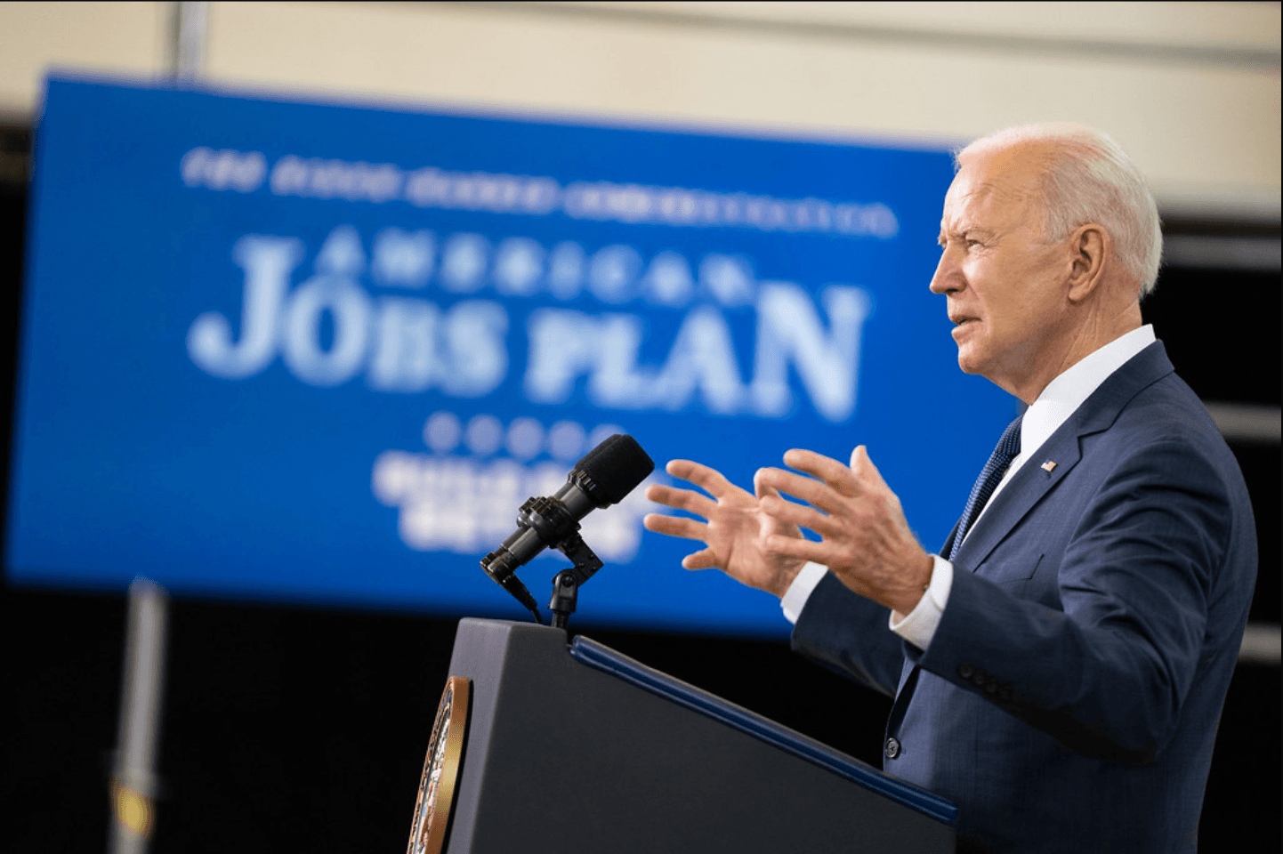 President Biden delivering remarks on the American Jobs Plan at the Carpenters Pittsburg Training Center.