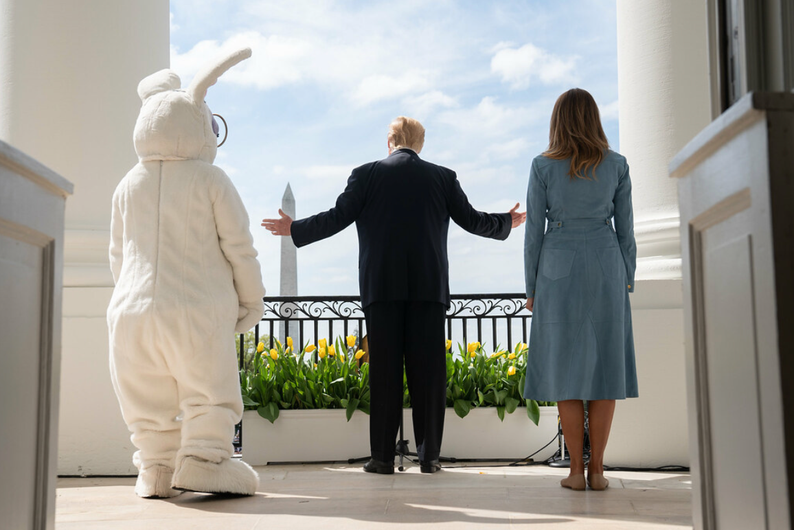 Former President Trump, former First Lady Melania Trump and the Easter Bunny. 