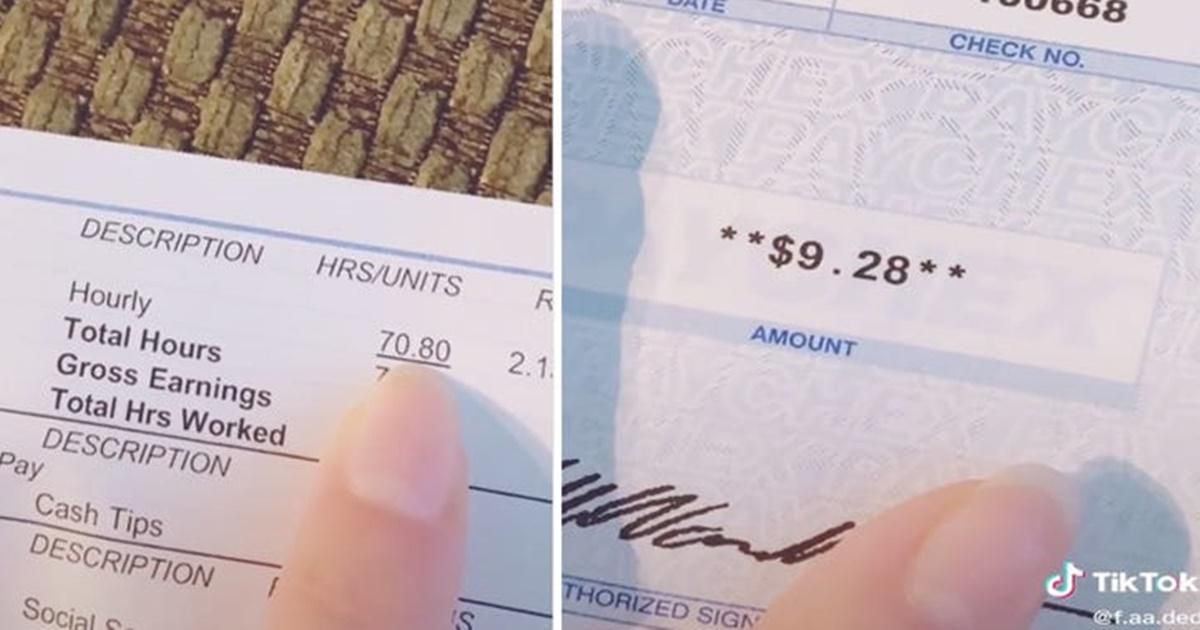 Bartender shares her $9.28 paycheck to remind everyone why tipping is so important