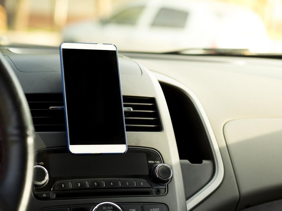 Smartphone on a car dashboard