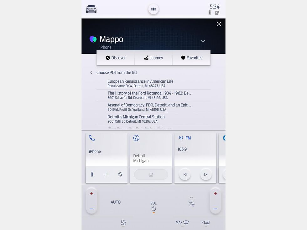 Mappo app interface in SYNC 4