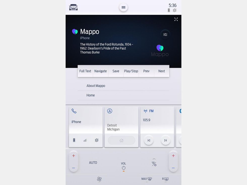 Mappo app interface in SYNC 4